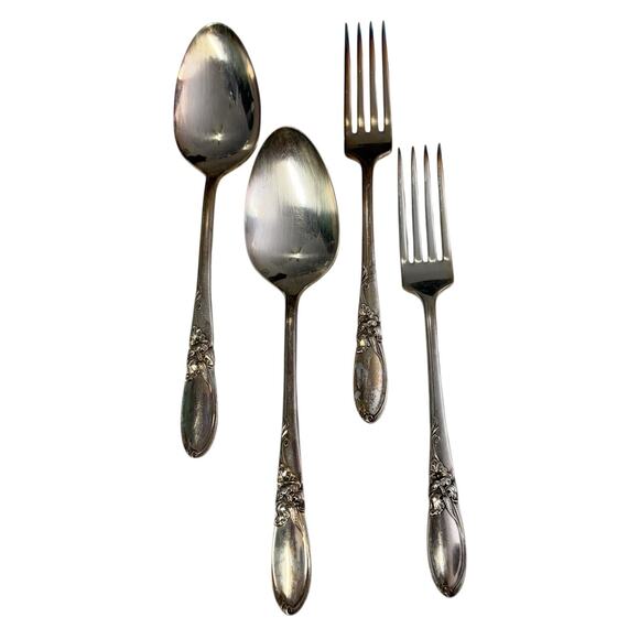 Oneida Community White Orchid Vintage 1953 2 Serving Spoons 2 Dinner Forks - Picture 1 of 4